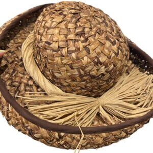Flip Brim Bucket Style Straw Hat Brown‎ Beige BOHO Cottagecore Sun Pool Beach SM